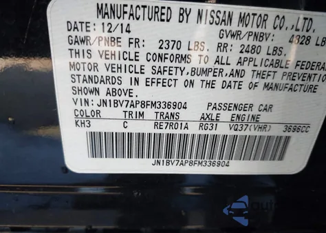 2015 Infiniti Q50 Premium из США, поврежденный, VIN JN1BV7AP8FM336904